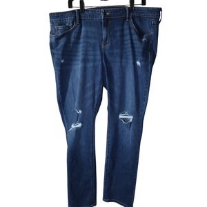 Old Navy Mid Rise‎ Power Slim Straight Jeans Denim Size 18 Long - Distressed Y2K